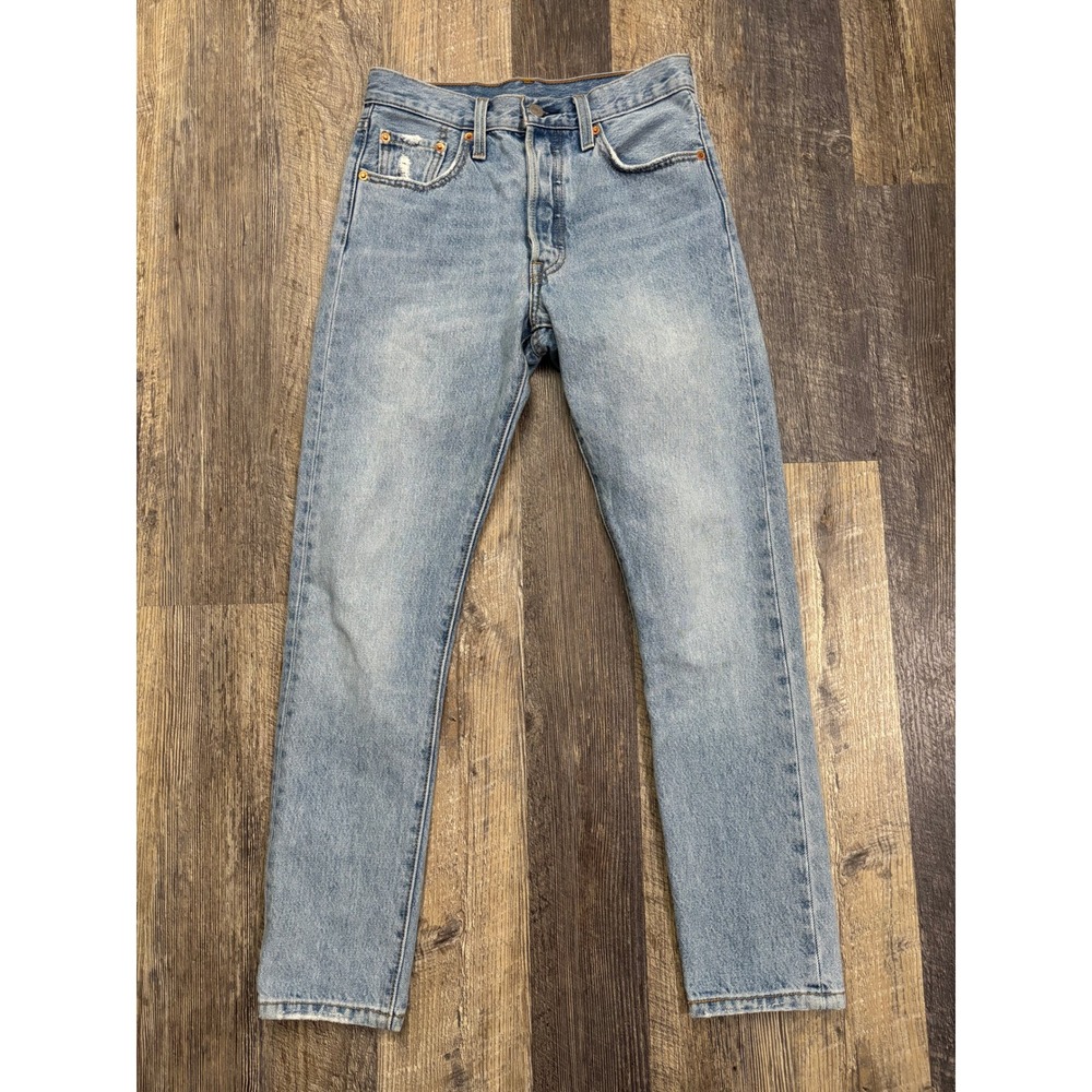 Levis 501 Original Fit Light Wash Straight Leg High Rise Denim Jeans 26x28